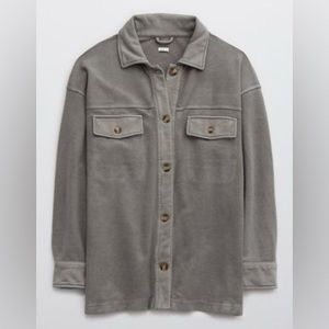 Aerie luxe shacket in shell gray size Medium